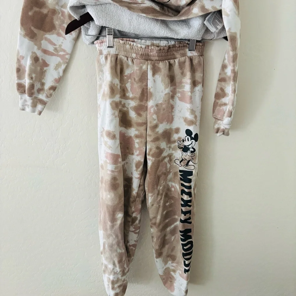 Mickey Mouse Kids Tie-Dye Sweatshirt and Pants Set Tan White Size 12 /‎ 14